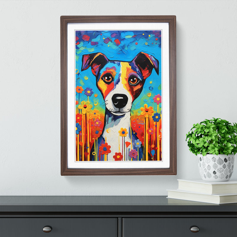Jack Russell Expressionism - Single Picture Frame Print on Wood, Walnut, 46cm H x 34cm W x 2cm D
