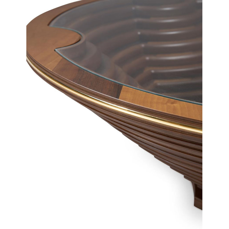 Table basse Red Barrel Studio® de conception géométrique en bois et en verre trempé, avec un design moderne Mid-Century, une table de canapé pour le salon, une finition blanche et un assemblage facile