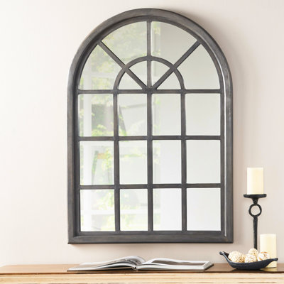 Miroir de fenêtre gris, structure en bois, 44 po x 1,23 po 31 po, 26,37 lb, accessoire de décoration en gris, fabrication en bois, article de décoration de maison