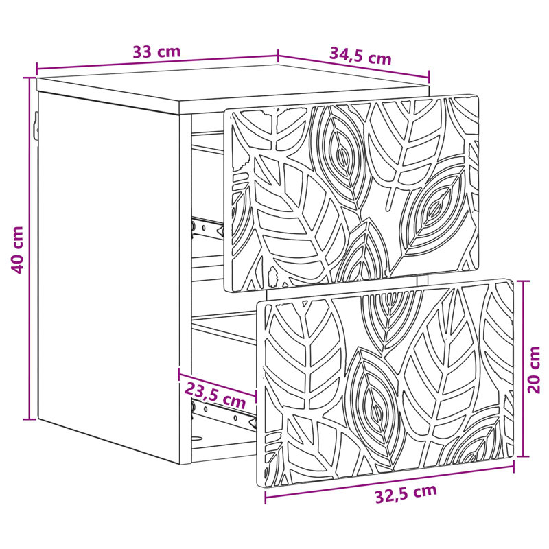 34.5cm W Composite Bedside Table, Black