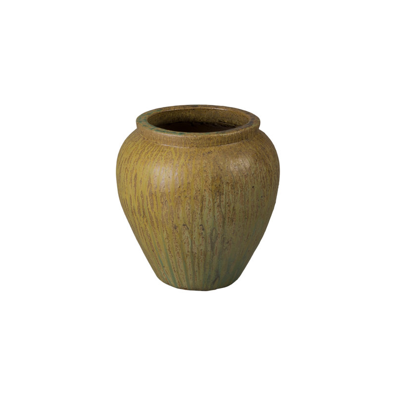 Distressed Antique Ceramic Round Planter with Drainage Hole, 14" H x 14" W x 14" D