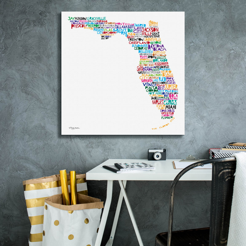 "Epic Graffiti" Florida Map "par Molly Mattin, art mural sur toile, 26 po x 26 po