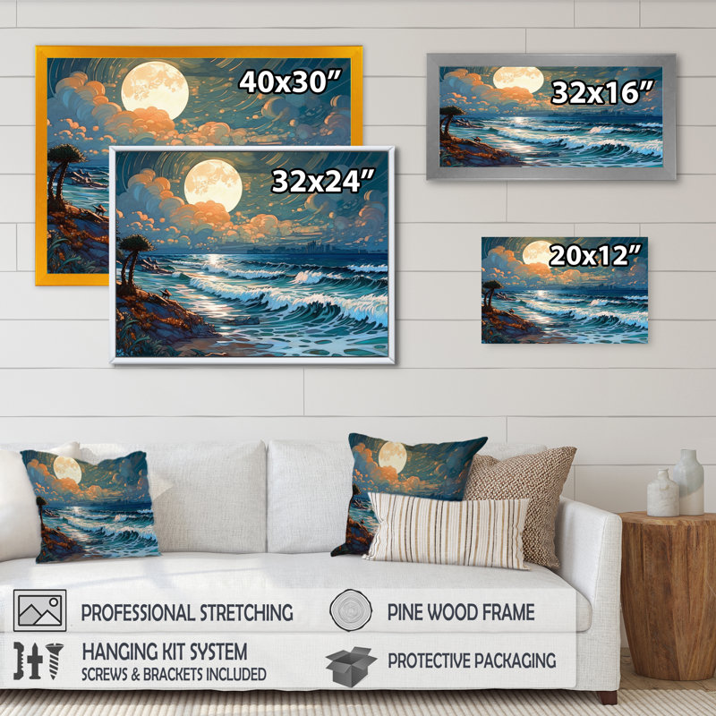 Golden Blue Majestic Waves II, reproduction d'art sur toile, H 12 po x l 20 po x P 1 po, Toile tendue