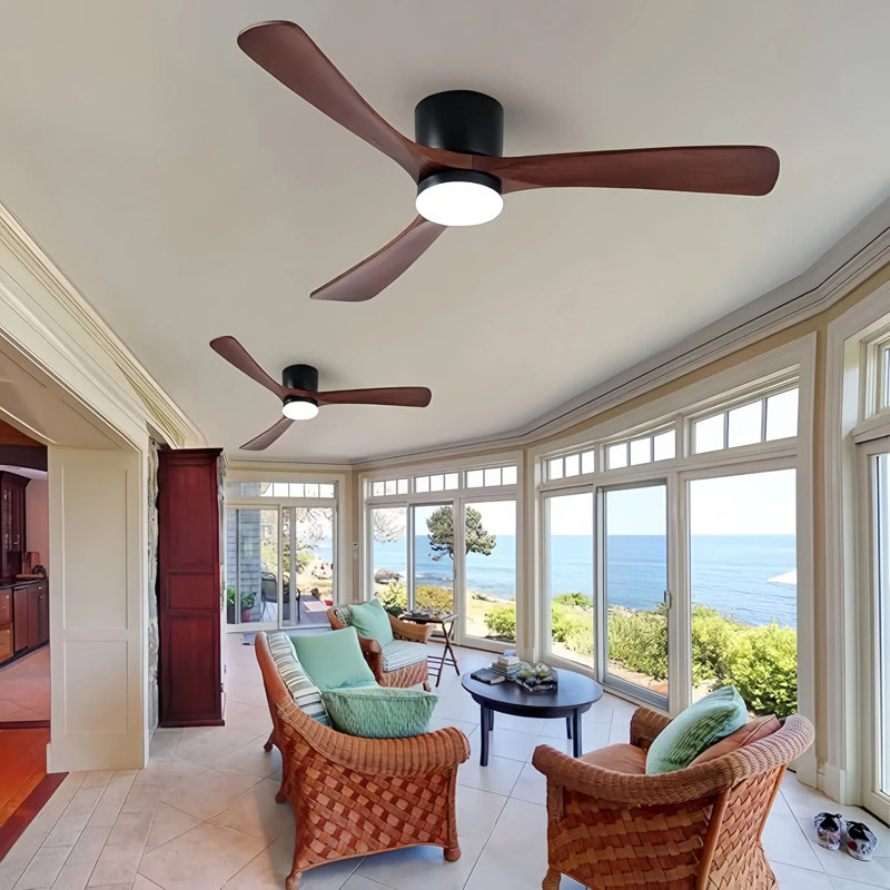 Silent Powerhouse: 42" Low-Profile Flush Mount Ceiling Fan With Smart Remote & Reversible DC Motor, Black