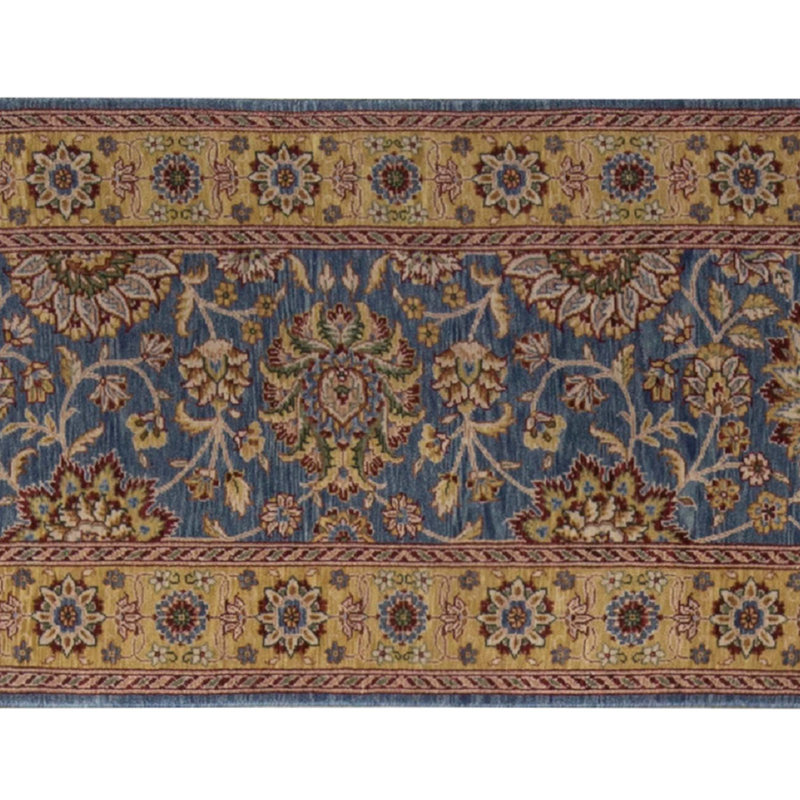 Hand-Knotted High-Quality Blue and Gold Runner
