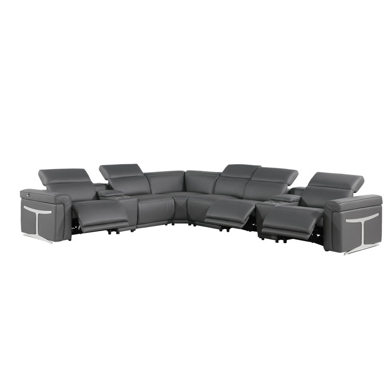 Suhur 8 - Piece Top Grain Italian Leather Power Reclining Sectional, Gray Genuine Leather