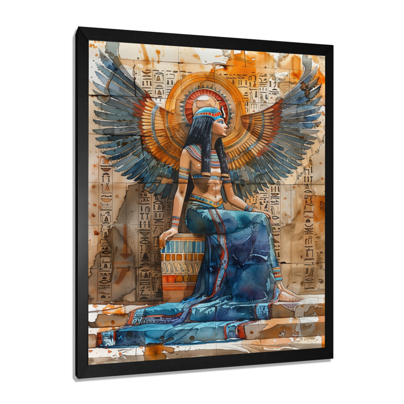 Bleu et beige, déesse égyptienne II - Égypte, impression d'art mural, Toile encadrée noire simple