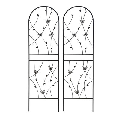Paquet de 2 treillis de jardin en métal 86,7 po x 19,7 po antirouille pour plantes grimpantes, support de fleur extérieur papillon noir