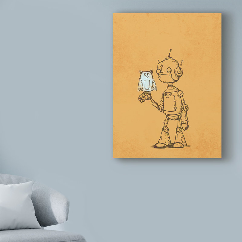 « robot hibou », art sur toile, H 32 po x l 24 po x P 2 po