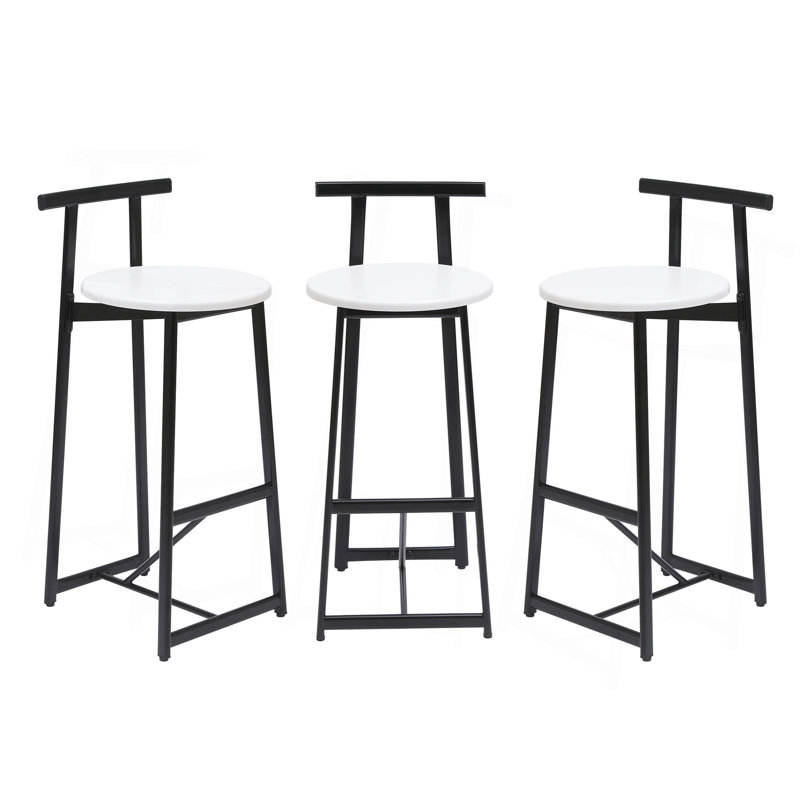 Ensemble de 3 tabourets de bar avec dossier pour la salle à manger, Blanc