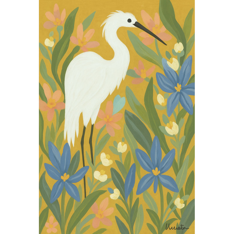 Art floral sur toile, héron blanc