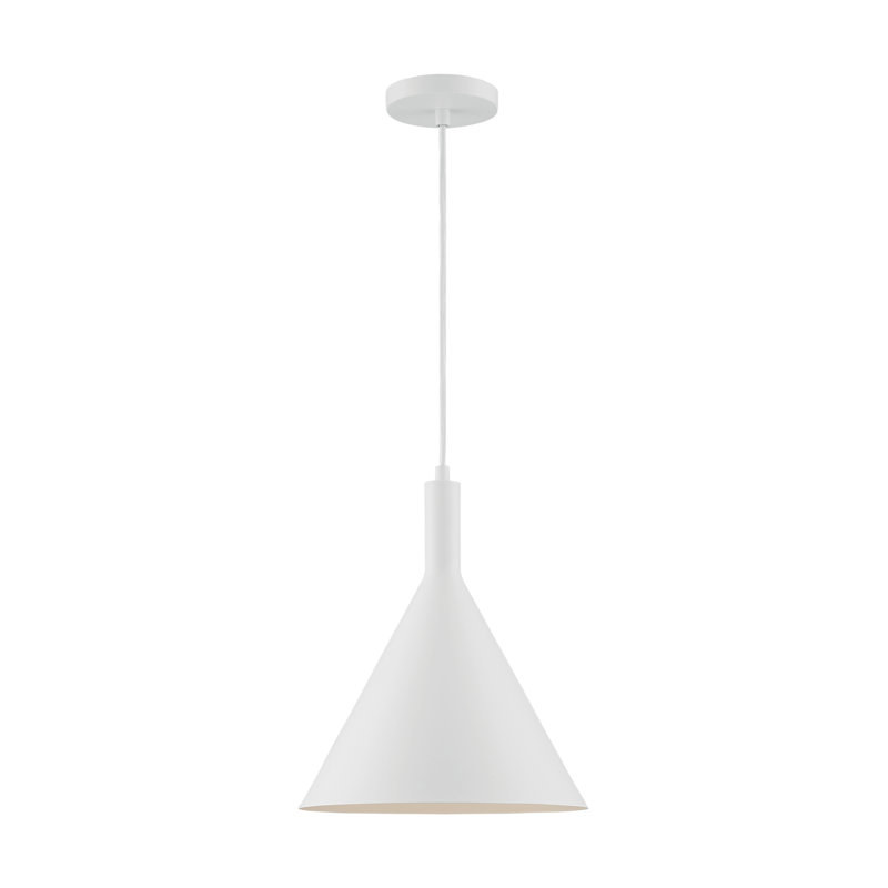 Luminaire suspendu conique à 1 lumière Laroche, H 15,29 po x l 12 po x P 12 po, Blanc mat