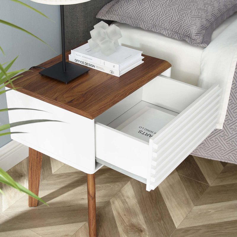 Walnut White Mid-Century Modern Storage End Table