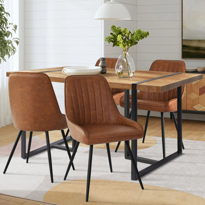 Chaena 5-Piece Faux Leather Dining Set with Rectangular Table, Brown