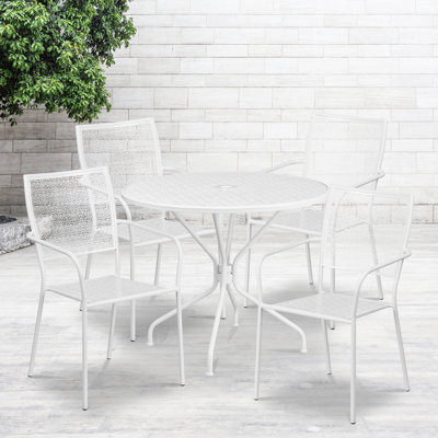 Amaaya 35.25'' Round Indoor-Outdoor Steel Patio Table Set with Square Back Chairs
