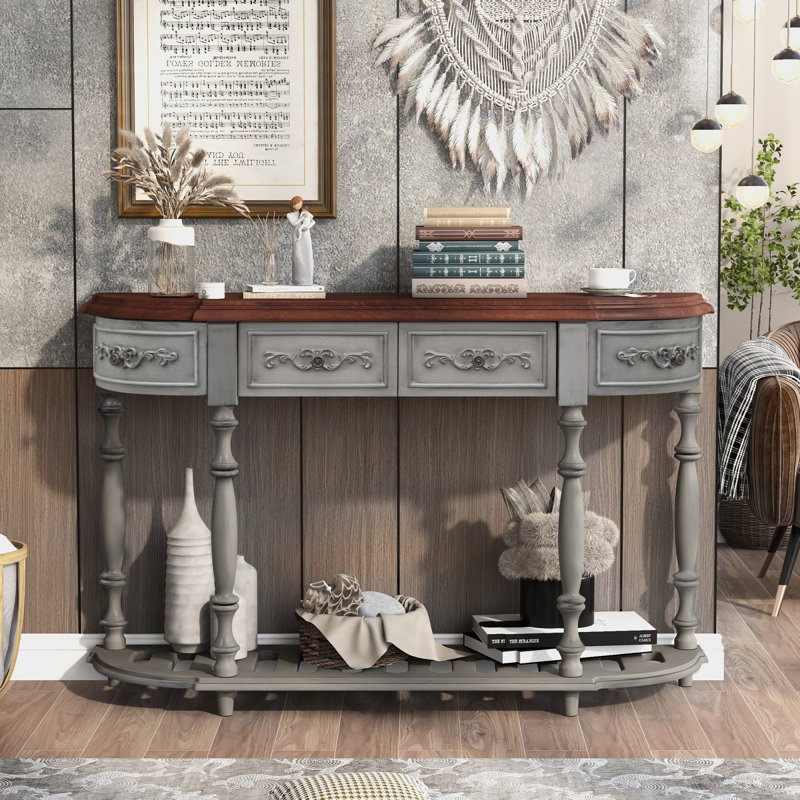 Console incurvée moderne et contemporaine de 132 cm (52 ​​po) avec 4 tiroirs et 1 tablette, idéale pour une entrée, un corridor ou un salon.