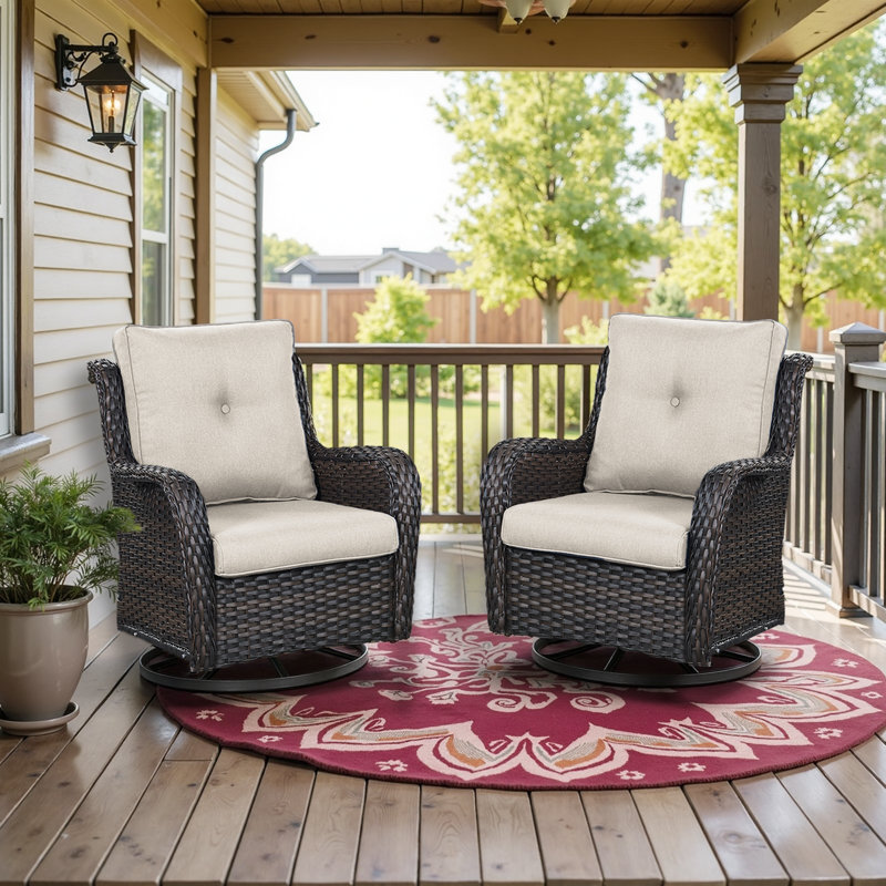 Swivel and sliding wicker patio chairs, Beige, Brun
