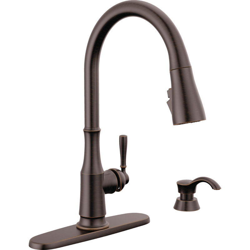 Capertee Oil Rubbed Bronze Kitchen Faucet with Pull Down Sprayer and Soap Dispenser, Modern Single Hole Kitchen Sink Faucet, Single Handle, Venetian Bronze