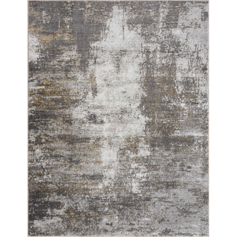 Liveree Abstract Design Modern Gray/Beige Area Rug, Rectangle 6'7" x 9'