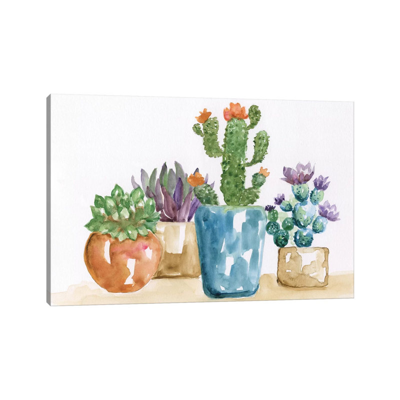 Summer Succulents II - Painting on Canvas, Wrapped Canvas, 20.32 cm H x 30.48 cm W
