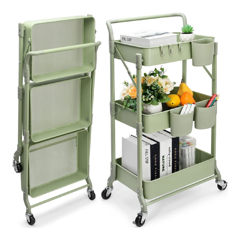Foldable Multi-Function Rolling Cart, Green