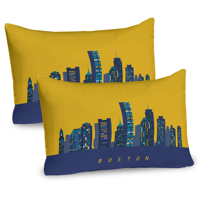 Ensemble de 2 taies décoratives Ambesonne Boston jaune ciel bleu foncé, H 20 po x l 26 po