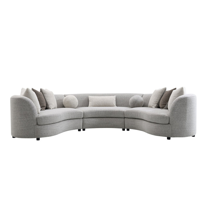 Canapé modulaire incurvé Modern Grey - 9 coussins pour un espace de vie chic dans une maison relaxante