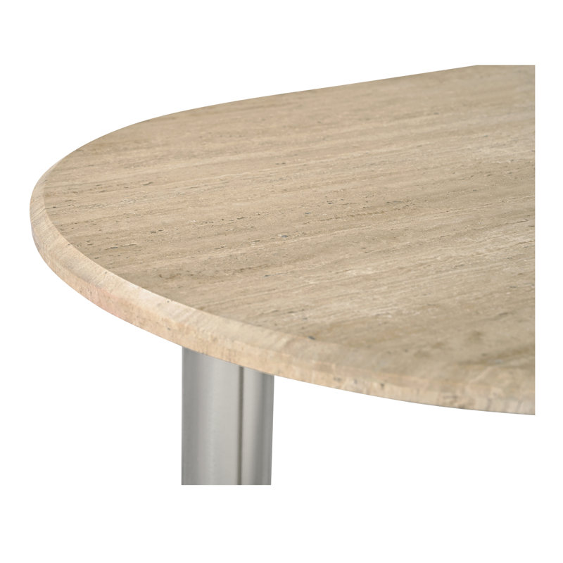 Beige Oval Marble Dining Table with Chrome Legs