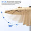 Grand parasol électrique motorisé 180 po x 108 po avec base et lumières solaires pour l'extérieur, double face rectangulaire avec télécommande, ouverture automatique à 30 ° pour la table de billard, marché, beige