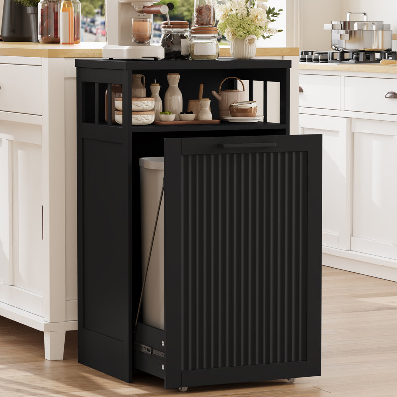 Armoire à ordures coulissante cannelée avec tablette de rangement ouverte 13 gallons, 13 Gallons, Noir
