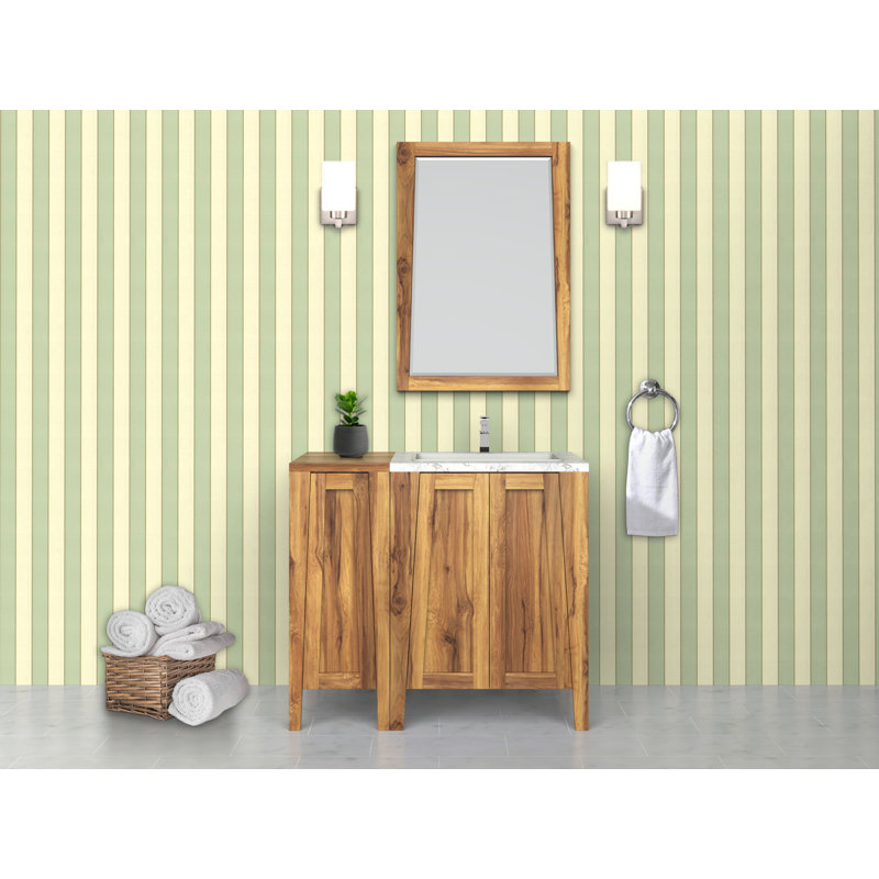 EcoDecors, meuble-lavabo simple en teck de 24 po Significado, y compris le meuble-lavabo autoportant de 12 po avec plateau en bois massif Signifiacado®, d'une largeur totale de 36 po