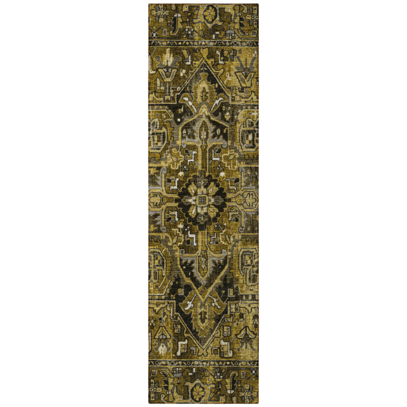 8' Runner Coffee and Gray Oriental Washable Non Skid Indoor Outdoor Runner Rug