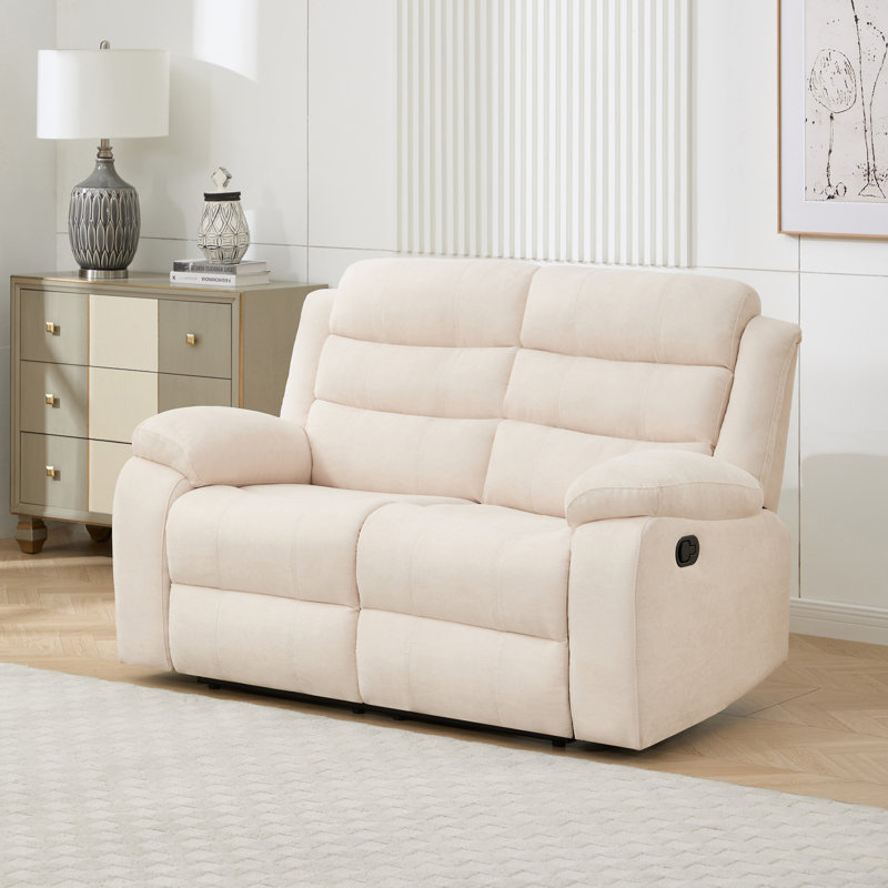 2 Piece Linen Reclining Living Room Set, 3 Seater, Beige