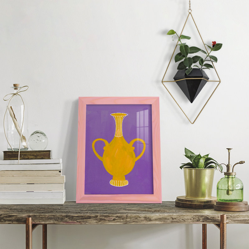 Vase néon Bethzy II encadré sur papier, H 11 po x l 9 po x P 1 po, Rose