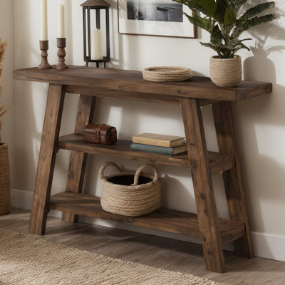 47.2" Wide Farmhouse Solid Wood Console Table with 3-Tier Storage Shelves, Rustic Entryway Foyer Display Sofa Table for Hallway and Living Room