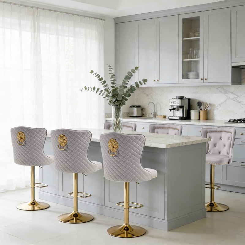 Tabouret de bar Fredez, Gris, Or
