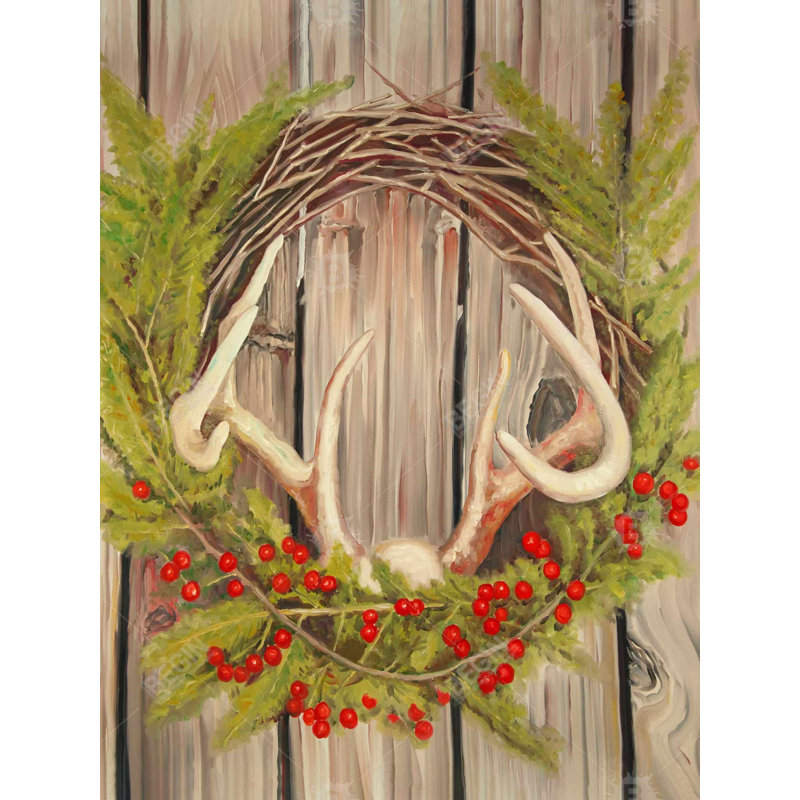 Couronne de Noël avec panache | Décoration de cuisine sur toile botanique, H 49,25 po x l 37,25 po