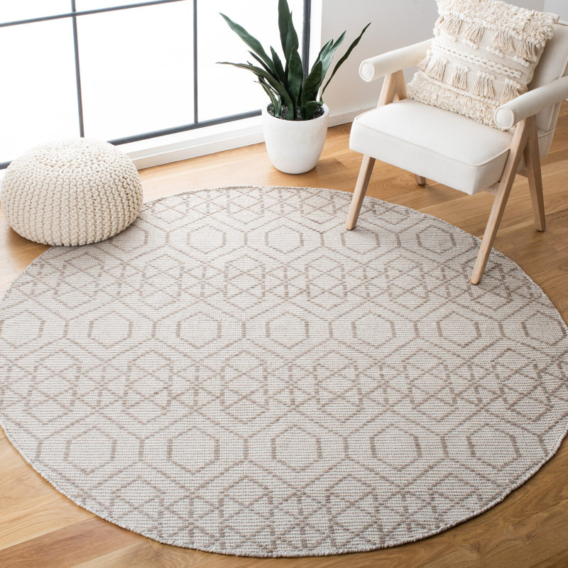 Geometric Handmade Flatweave Cotton Brown/Beige Area Rug, Round 6'