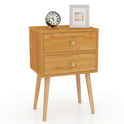 Nightstand 2-Drawer Bedside Table W/Storage & Solid Wood Legs