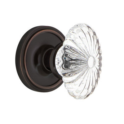Crystal Fluted Oval Interior Mortise Door Knob with Classic Rosette