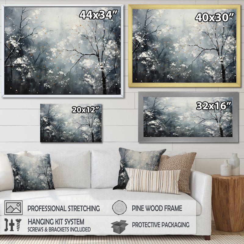 " Winter Tree Minimal Landscape ", Natural Floater Framed, 16" H x 32" W x 1" D