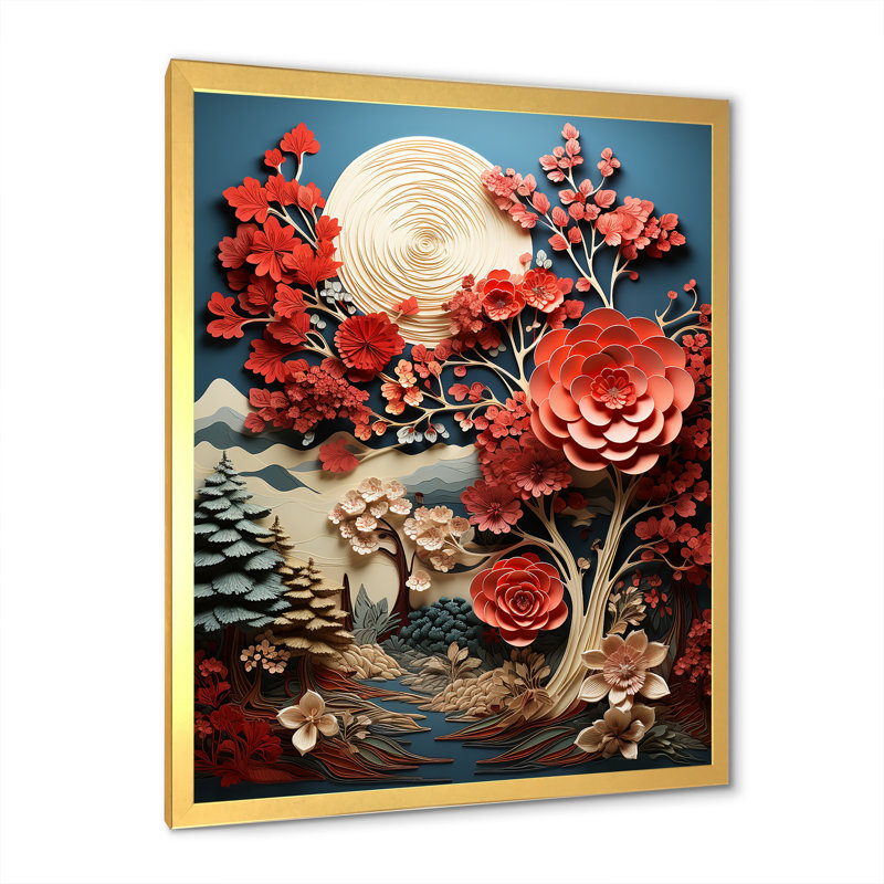 Sépia arbre, séquoia, collage sur toile, Cadre doré simple, H 40 po x l 30 po x P 1,5 po