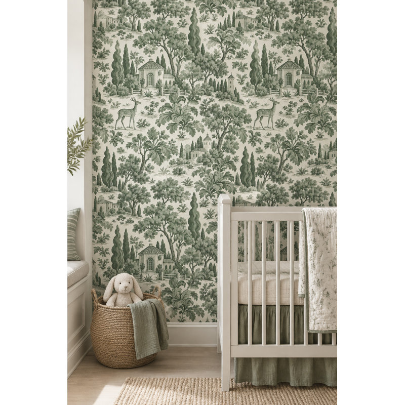 Papier peint paysage toscan vert toile, Peler et coller