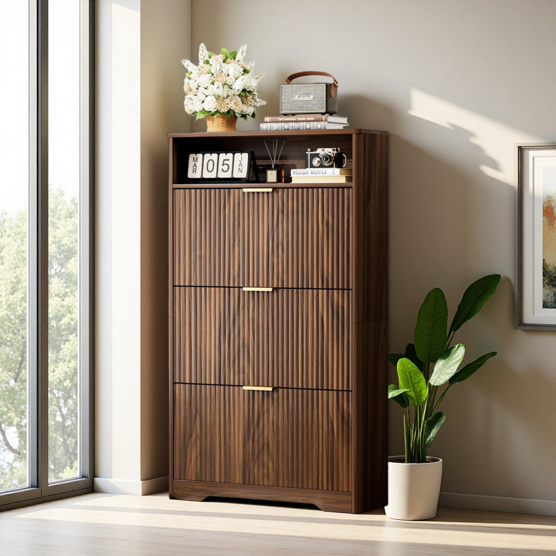 Shoe Cabinet Storage For Entryway Hidden Shoes Storage Cabinet With 3 Flip Drawers, Tall Free Standing Shoe Organizer Rack For Foyer