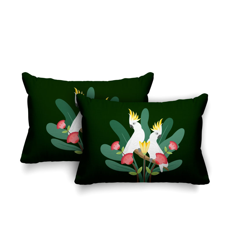 Coussin lombaire intérieur / extérieur Flocked Birds, Vert