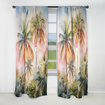 Palm Trees Romantic Sunset III - Palm Trees Curtain - Velvet Blackout Floral Curtain - 1 Panels