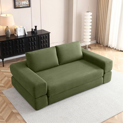 Canapé-lit convertible 81 po 81 po, canapé-lit pliant 3 en 1 en velours côtelé, lit futon avec matelas, coussins, canapé désossé, causeuse confortable pour le salon, la chambre à coucher