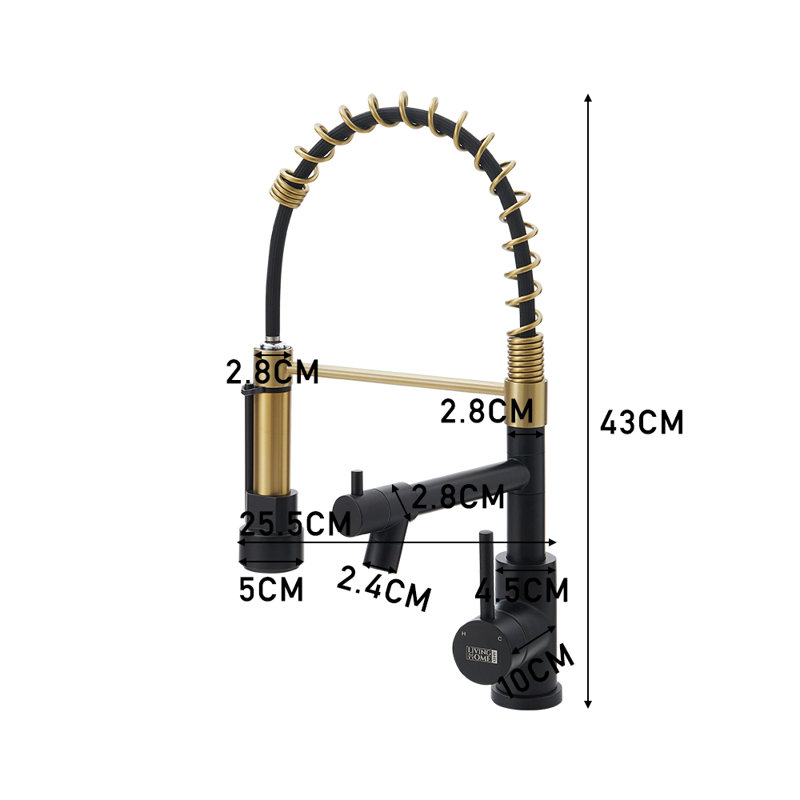 Belfry Kitchen Lippencott Pull Down Kitchen Faucet, Gold/Black