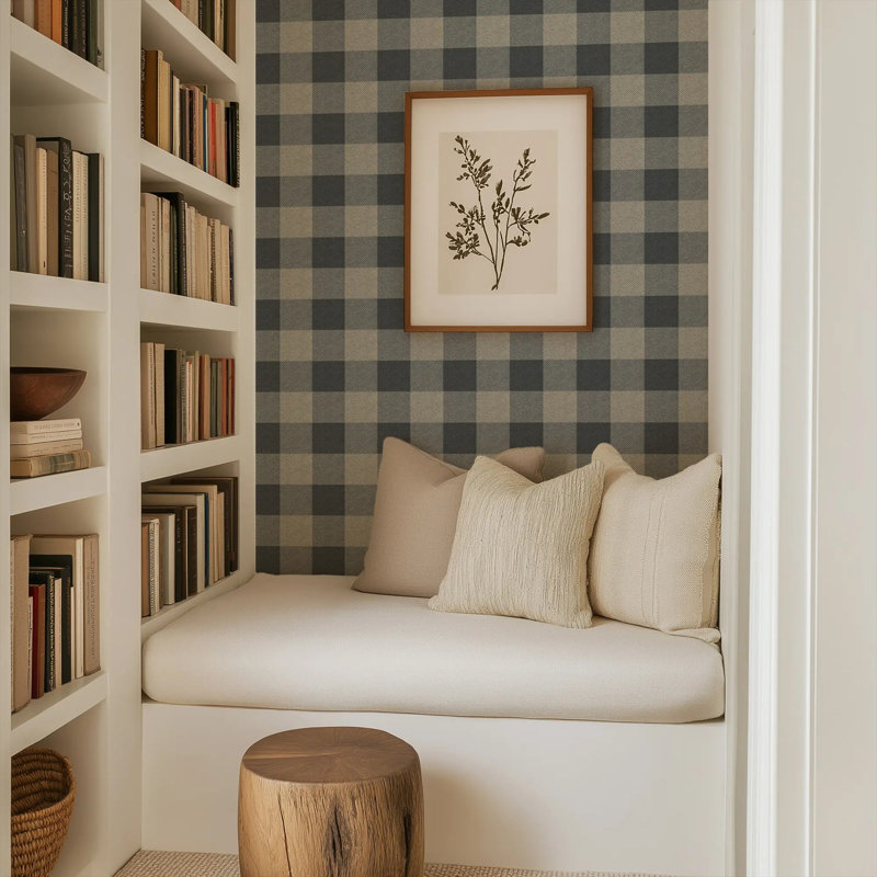 Washed Gingham, Midnight, Peel & Stick