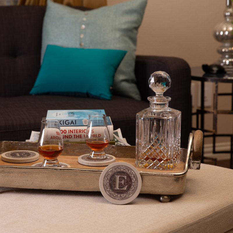 Ensemble de 4 sous-verres en grès naturel Lettre monogramme, E